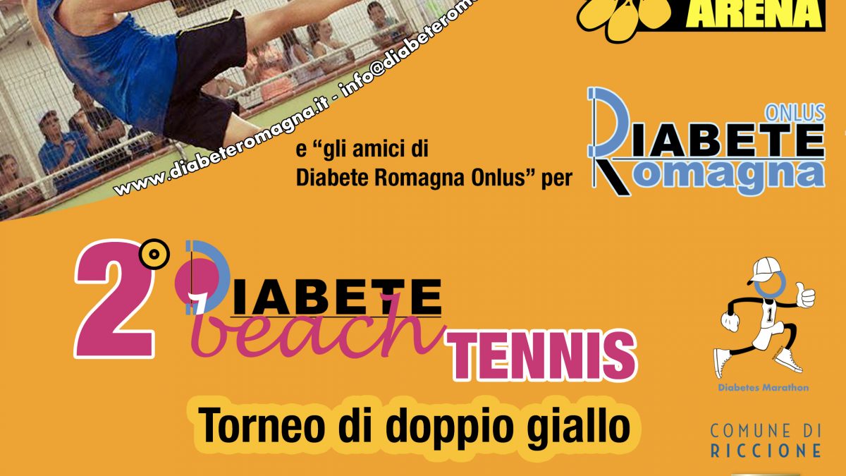 Locandina del Diabete Beach Tennis, seconda edizione del doppio benefico a favore di Diabete Romagna Onlus