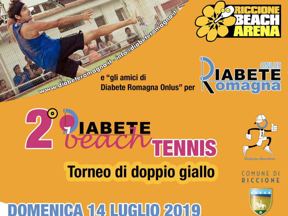 Locandina del Diabete Beach Tennis, seconda edizione del doppio benefico a favore di Diabete Romagna Onlus