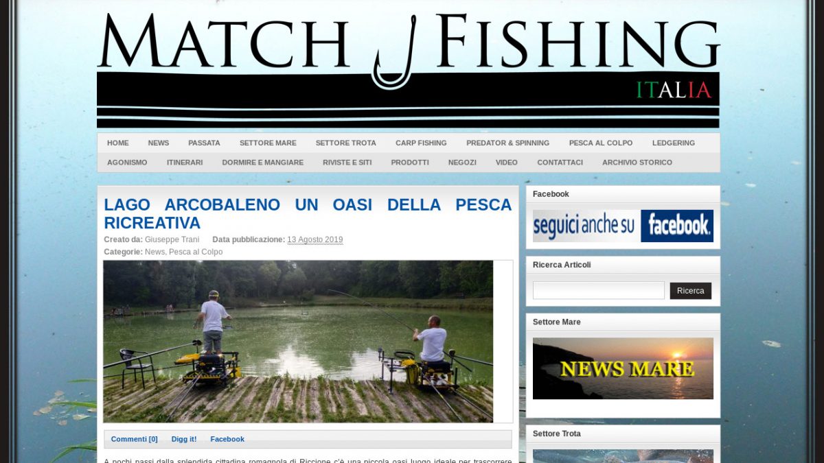 Testata e articolo della rivista on line Match Fishing Italia