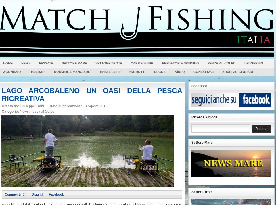 Testata e articolo della rivista on line Match Fishing Italia